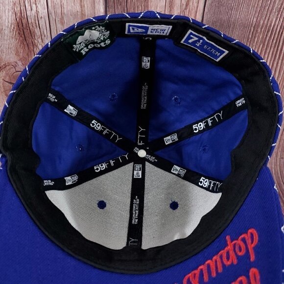 Rare Roots Canada x New Era 59FIFTY depuis 73 Blue Stitched Embroidery Hat 7 1/4 - Picture 11 of 14